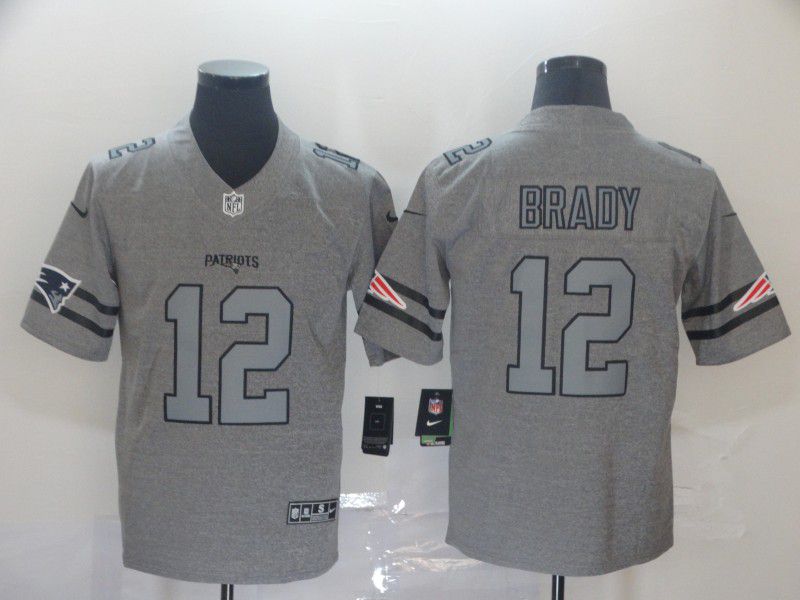 Men New England Patriots 12 Brady Grey Retro Nike NFL Jerseys